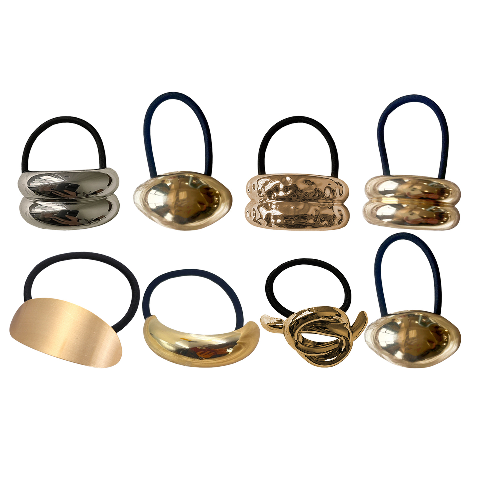 Metal Geometric Hair Ties Set Gold Elastic Fashion Hair Cuffs Ropes