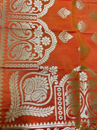 TELA Chal Chunri Chal de Chunri de Chunri de Seda Artística ORO NARANJA 2,5 yardas BANARSI - Imagen 4 de 8