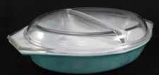 Pyrex SNOWFLAKE TURQUOISE Divided Vegetable Bowl w/Lid GREAT CONDITION