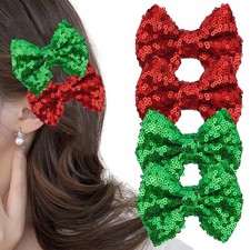 4 Pcs Christmas Sequin Hair Glitter Bows Clips Hair Accessories,Sparkling Bli...