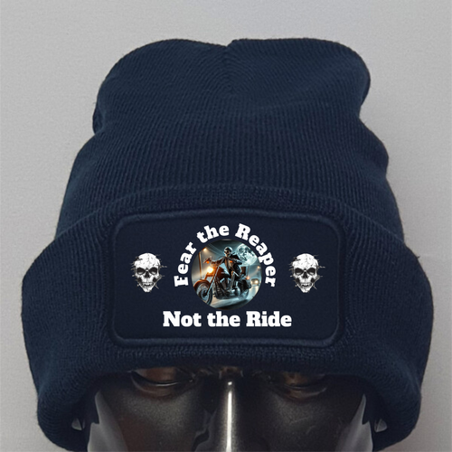 Funny Humorous Biker Motorcycle 'Fear the Reaper' Text & Image Premium Beanie - Picture 2 of 7