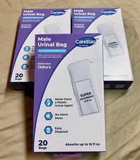 CareBag Male Urinal Bag w/Super Absorb Pad - Box Of 20 - 3-PACK