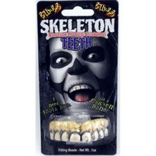 SKELETON BONE COLOURED BILLY BOB FALSE TEETH WITH FIXER