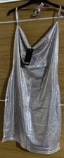 Nasty Gal Holographic Cow Neck Mini Dress MAUVE all size in description ￼