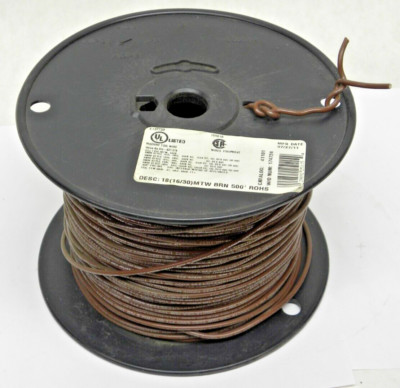 500' 18 AWG (16/30) MTW BROWN 600V COPPER STRANDED MACHINE WIRE ROHS E137733 HR
