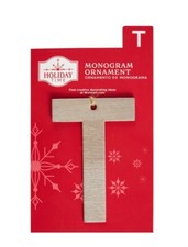 Holiday Time Christmas Ornament Monogram Letter "T" Faux Wood 4" NEW