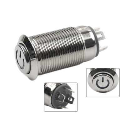 Green LED Stainless Metal Latching Push Button Switch On Off 12V - 12mm ...