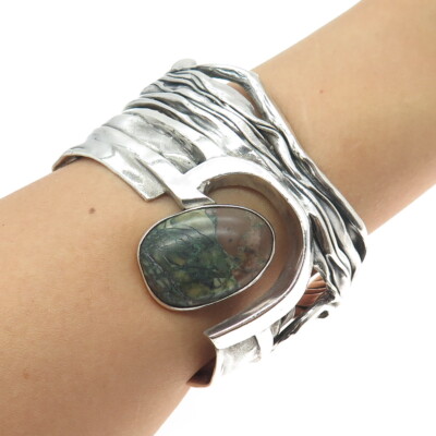 KYLE LEISTER Sterling Silver Vintage Real Turquoise Modernist Cuff Bracelet 7''