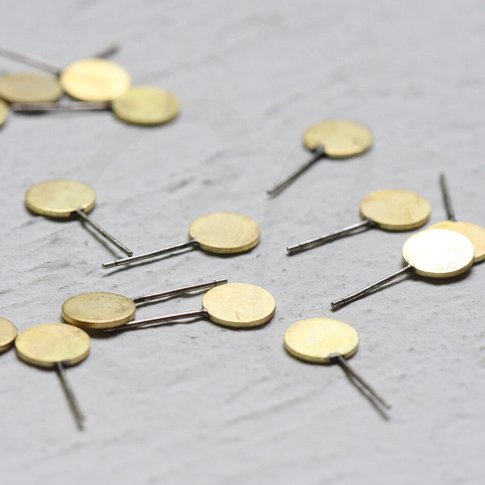 Un par de postes para monedas de latón crudo con pasador de plata de ley (CW-4160C) Foto 3 de 3