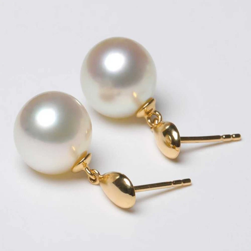 Highlights 16MM White Shell Pearl Earrings 18K Ear Cuff Drop Bridal Dangle Hoop - Изображение 2 из 4