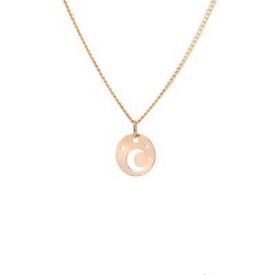 Flache Halskette 9 kt Gold Mond & Stern - 16 - 18 Zoll