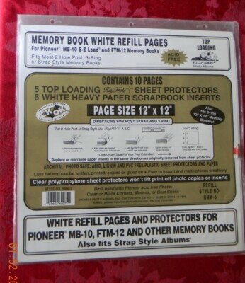 Memory Book White Refill Pages (5) & Top Load Sheet Protectors (5) - 12'' x 12'' 