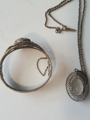Whiting & Davis Set 2 Pezzi Cammeo Vetro Intaglio Gioielli Vintage - Foto 4 di 4