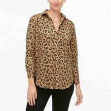 J Crew Leopard Print Blouse Top NWT Long Sleeve Cotton Tan Black Size SP 64.50 