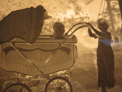 Black & White Film Negative Children w/ Buggy 4 x 5 - Picture 2 of 3