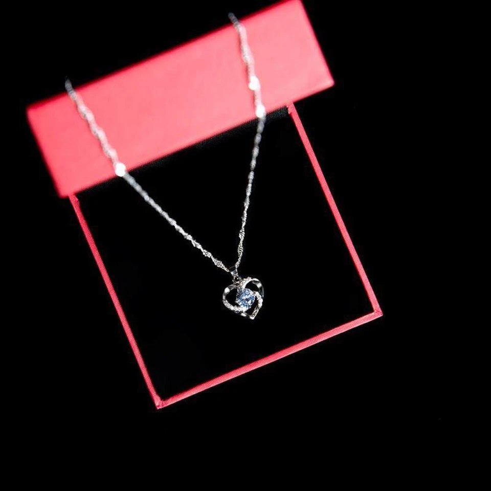 HALSKETTE 925 STERLING SILBER PLATTIERT WEIß HERZ KETTE ZIRKONIA DAMEN SCHMUCK - Bild 3 von 4