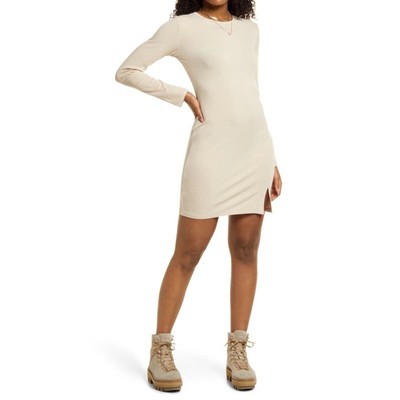 BP by Nordstrom | NWT | XL | Fitted Slit Long Sleeve Rib Dress In Tan Boulder