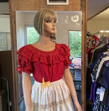 Square Up Style 181 Medium, lots of lace, red, 13379, square dance blouse