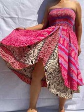 Indian Handmade Vintage Recycle Sari Silk Maxi Beach Sundress Boho Gypsy Dress