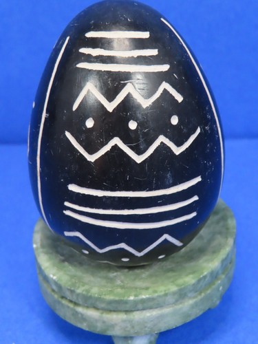 Vintage KENYA Hand Carved Soapstone Egg Black & White 3" Egg Only - Picture 12 of 19