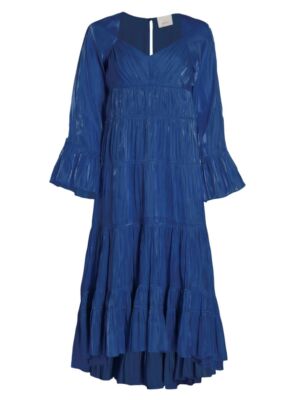 $495 CINQ a SEPT Size 2 Nina Womens Dress Eclipse Long Sleeve V Neck Hi Lo Mid