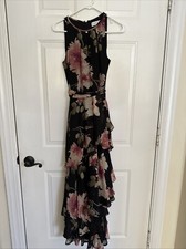 Tahari Arthur S. Levine Floral Tiered Ruffle Tie Waist Dress Size 2