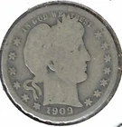 1909 Denver Circulated Silver Business Strike Barber Quarter Coin! #1