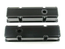 Chevy 327 350 Tall Aluminum Finned Fabricated Valve Cover Black Coat E41309BC