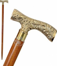 Beautiful Brass Golden Handle Antique Brass Walking Wooden Stick Handmade Gift