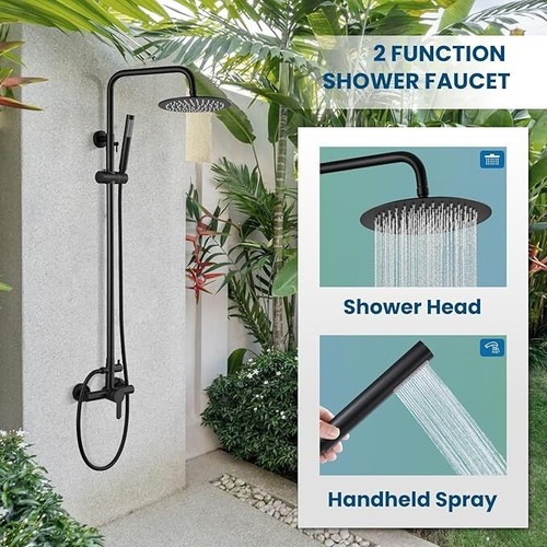 Bathroom Exposed 8"Rain Shower Faucet System Outdoor Shower Fixture Wall Mounted - Picture 16 of 287