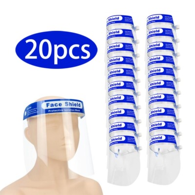 20Pcs Safety Full Face Shield Reusable Washable Protection Face Mask Anti-Splash