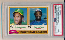 RICKEY HENDERSON OAKLAND ATHLETICS A's Stolen Base Leaders 1981 TOPPS #4 PSA 9