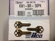 Key Blanks for Locksmith / 50 Kwikset KW1 / Brass / Made by Ilco
