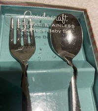 VINTAGE Oneidacraft Stainless Steel 2 Piece Baby Set Spoon Fork Shower Boy Girl