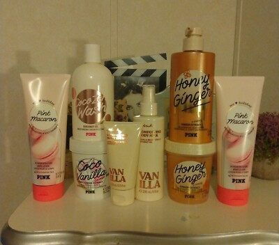 Huge Lot New VS/PINK Bath Body Sweet Scent Lotion Gel Scrub Honey Ginger Vanilla