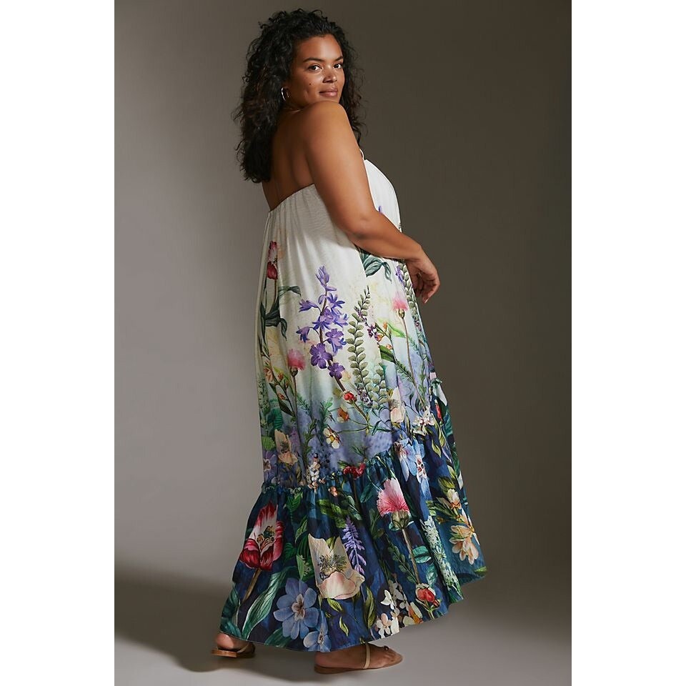 anthropologie strapless maxi dress Fleur Strapless Satin Maxi Slip Dress