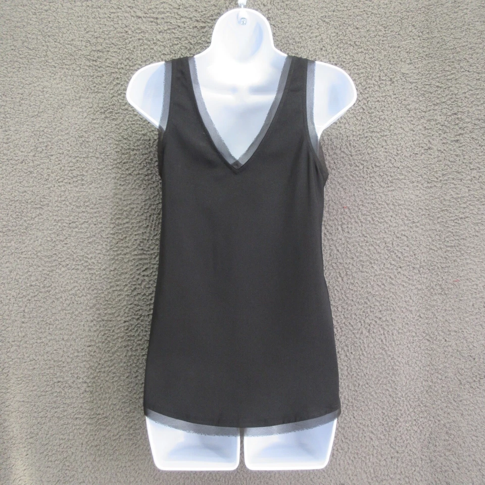 Camiseta sin mangas Chelsea 28 negra con ribete de encaje para mujer mediana cuello en V #4692 Foto 2 de 4