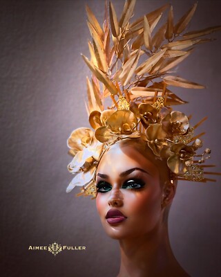 Kentucky Derby Hat Big Royal Ascot Fascinator Gold Orchid  display picture 1
