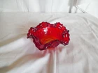 Fenton art glass ruby red amberian basket weave open lace top bowl 6.5"