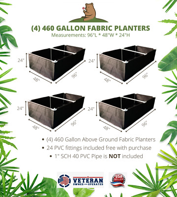 (4) - Cali Grow (8' x 4') Fabric Raised Garden Bed w/(24) 4-way Trellis Fittings
