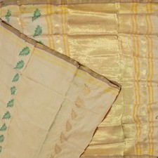 Vintage Beige Sarees 100 Pure Silk Zari Handwoven South Indian Sari 5YD Fabric