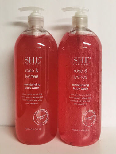 2 Bottles Om She ~ Rose & Lychee Moisturizing Body Wash with Aloe Vera 33.8 oz - Picture 1 of 2