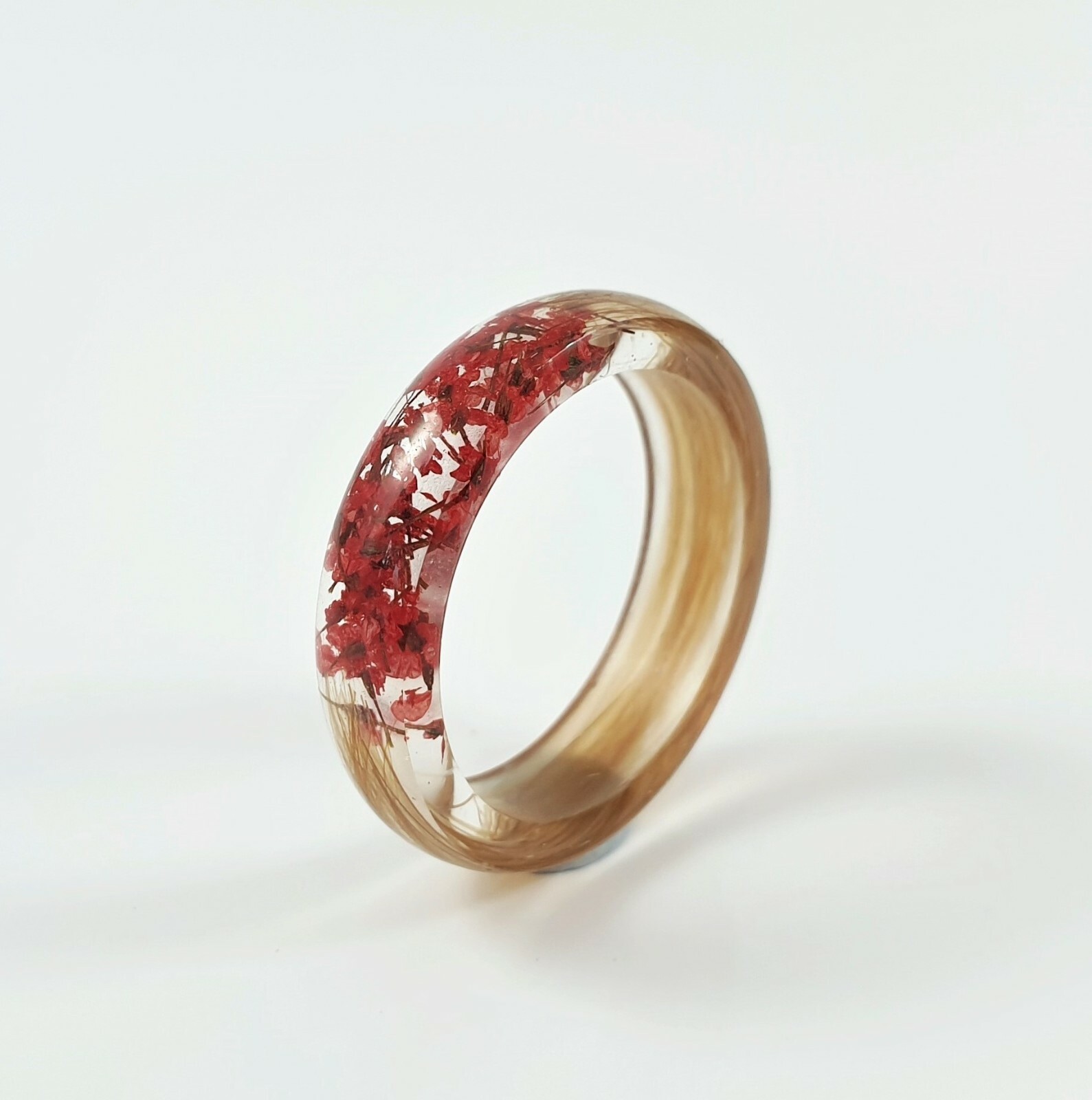Custom Hair Lock Keepsake Ring Red Flowers Memorial Jewellery Mum Dad Pet  Horse | eBay