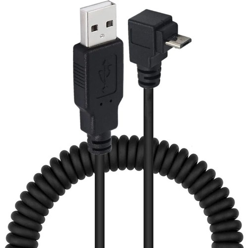 Micro 5Pin to USB A 2.0 Data Charging Coiled Cable | Male to Male | Up Angle - Picture 3 of 3