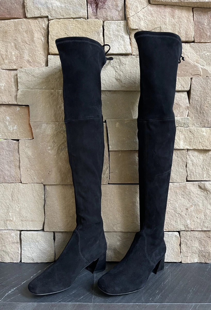 Stuart Weitzman Womens Black Suede Mid Heel Over The Knee OTK Boots 38, 8 New