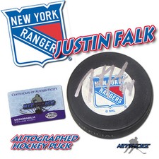 JUSTIN FALK Signed NEW YORK RANGERS Puck - w/COA HOLOGRAM