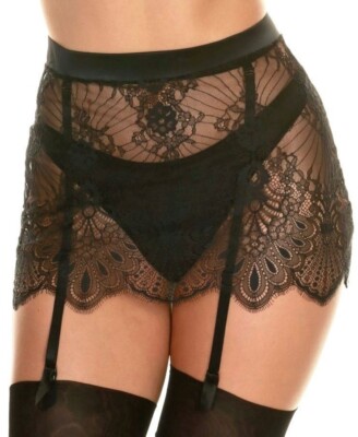 Jolidon PRELUDE Strapsrock und SLIP Schwarz L SATIN & SPITZE Strumpfhalter
