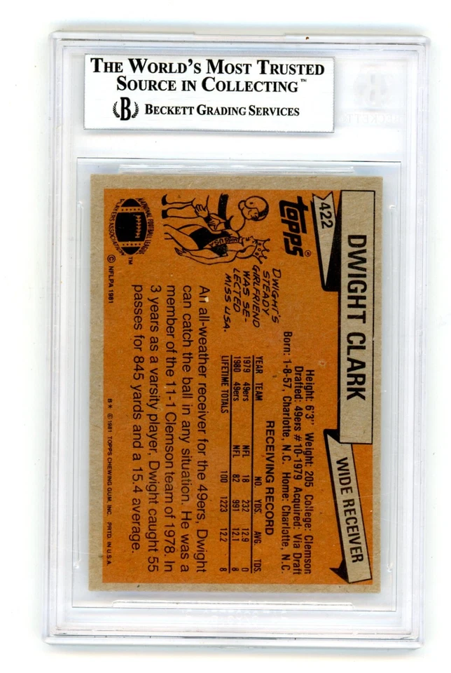 DWIGHT CLARK Signed 1981 #422 Topps Rookie Card RC BAS Auto "The Catch" - Image 2 of 2