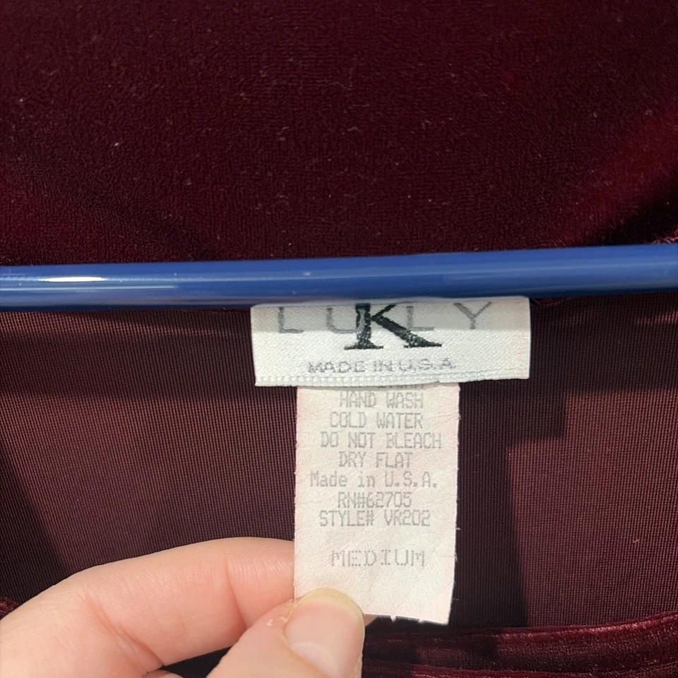 复古 Luly K 勃艮第丝绒纽扣方领 A 字连衣裙女式 M 阅读 — 第 3/4 张图片