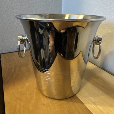 Vintage Guy Degrenne Inox Ice Bucket Ring Handles Banded Champagne Cooler France